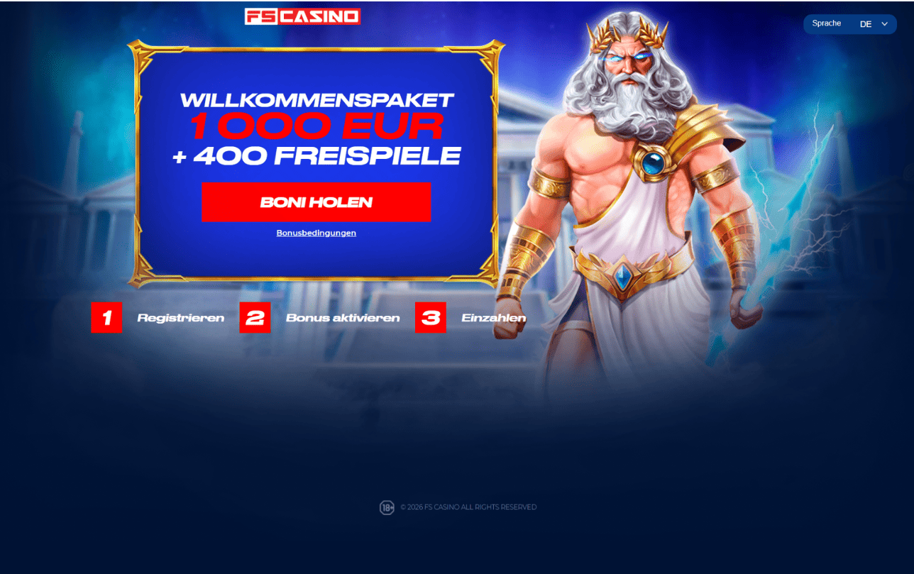 FS Casino Willkommensbonus – bis zu 1.000 € + 400 Freispiele