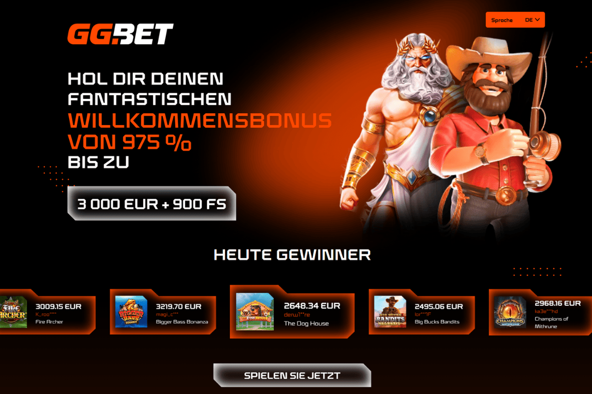 GGbet Casino Willkommensbonus – bis zu 3.000 € + 900 Freispiele